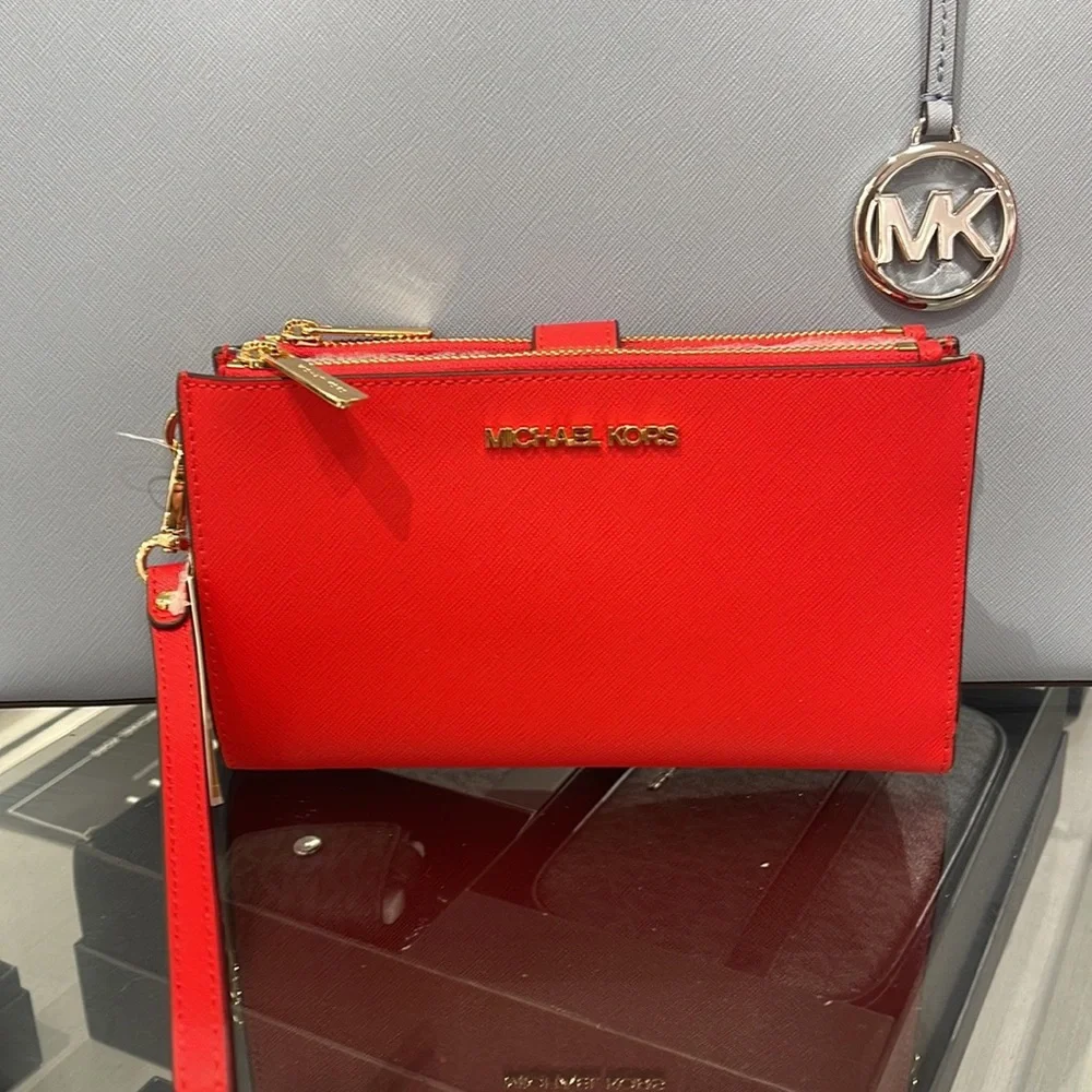 Michael Kors Jet Set Travel Large Double Zip Leather Wristlet phone holder NWT - Picture 2 of 16